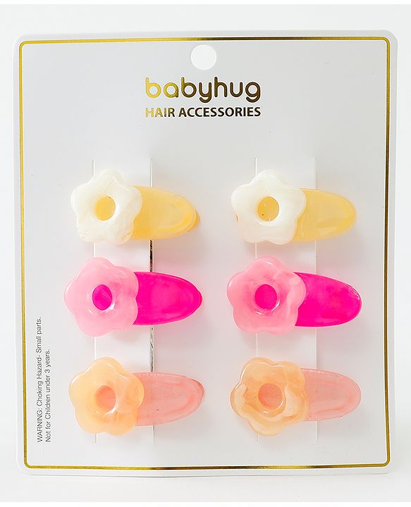 Babyhug Free Size Hair Clips Floral Design Pack of 6- Multicolor