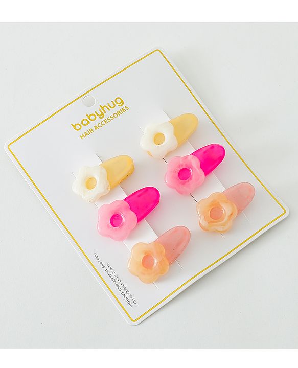 Babyhug Free Size Hair Clips Floral Design Pack of 6- Multicolor