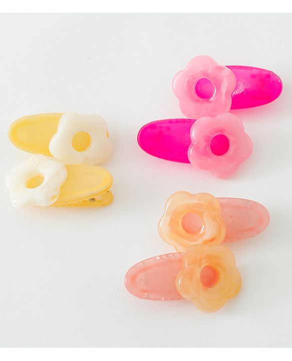 Babyhug Free Size Hair Clips Floral Design Pack of 6- Multicolor
