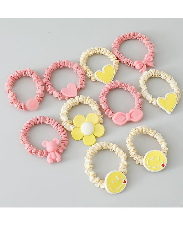 Babyhug Rubber Bands & Scrunchies Sets Pack of 10 - Yellow & Dark Pink