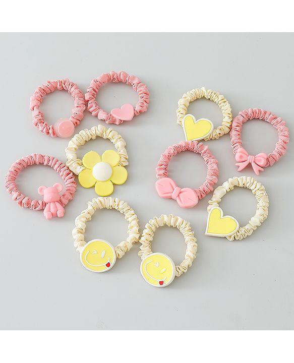 Babyhug Rubber Bands & Scrunchies Sets Pack of 10 - Yellow & Dark Pink