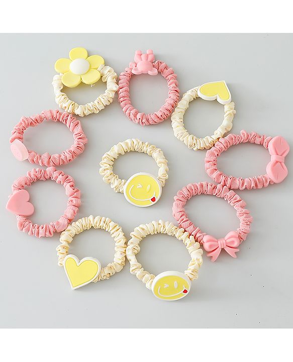 Babyhug Rubber Bands & Scrunchies Sets Pack of 10 - Yellow & Dark Pink