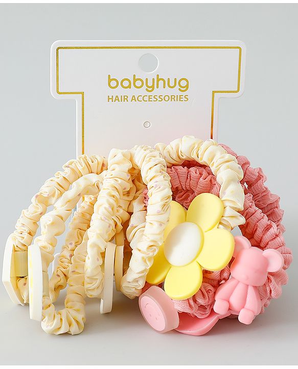 Babyhug Rubber Bands & Scrunchies Sets Pack of 10 - Yellow & Dark Pink