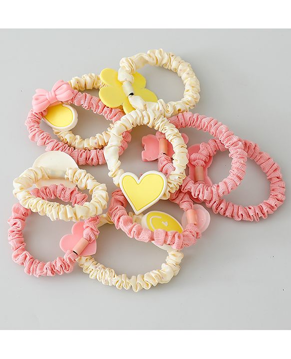 Babyhug Rubber Bands & Scrunchies Sets Pack of 10 - Yellow & Dark Pink