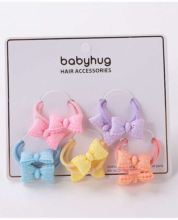 Babyhug Bow Applique Rubber Bands Pack Of 10 - Multicolor