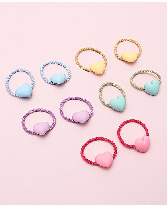 Babyhug Heart Shape Rubber Bands Pack Of 10 - Multicolor