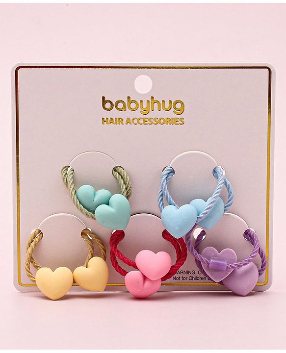 Babyhug Heart Shape Rubber Bands Pack Of 10 - Multicolor