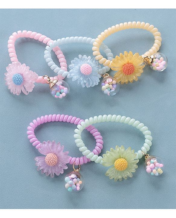 Pine Kids Free Size Flower Applique Rubber Bands Pack of 5 - Multicolor