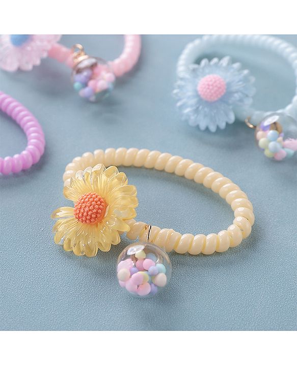 Pine Kids Free Size Flower Applique Rubber Bands Pack of 5 - Multicolor