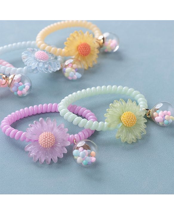 Pine Kids Free Size Flower Applique Rubber Bands Pack of 5 - Multicolor