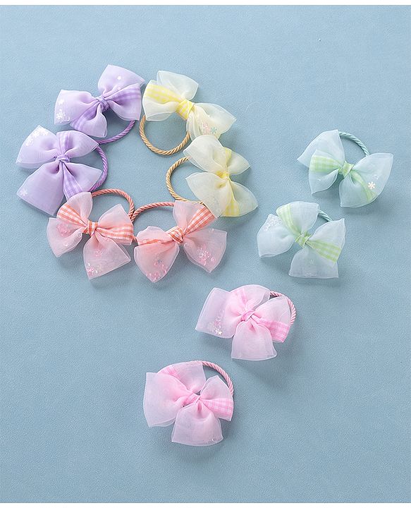 Babyhug Free Size Bow Rubber Bands  Set of 10 -  Multicolor