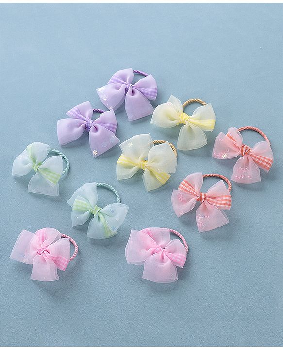 Babyhug Free Size Bow Rubber Bands  Set of 10 -  Multicolor