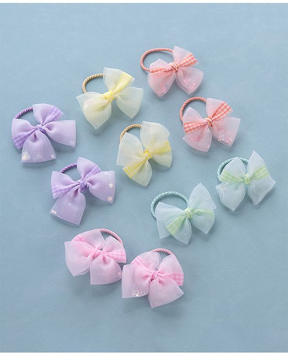 Babyhug Free Size Bow Rubber Bands  Set of 10 -  Multicolor