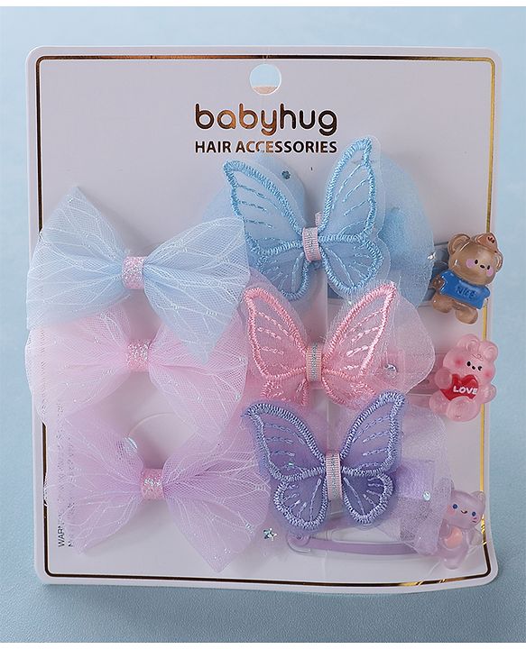 Babyhug  Free Size Bear Hair  Clips & Bow Rubber bands Sets of 9 - Multicolor