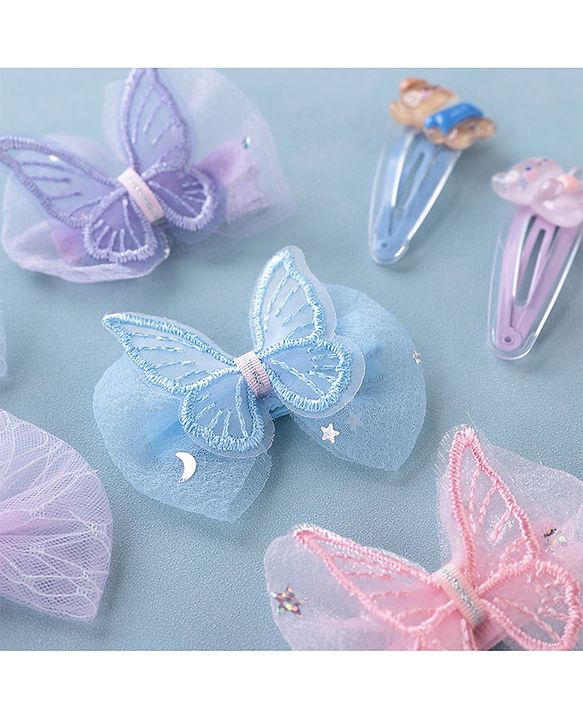 Babyhug  Free Size Bear Hair  Clips & Bow Rubber bands Sets of 9 - Multicolor