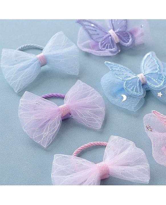 Babyhug  Free Size Bear Hair  Clips & Bow Rubber bands Sets of 9 - Multicolor