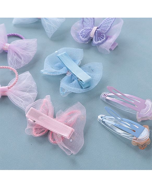 Babyhug  Free Size Bear Hair  Clips & Bow Rubber bands Sets of 9 - Multicolor