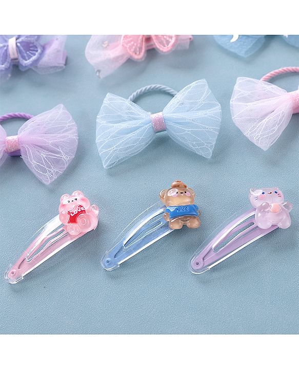 Babyhug  Free Size Bear Hair  Clips & Bow Rubber bands Sets of 9 - Multicolor