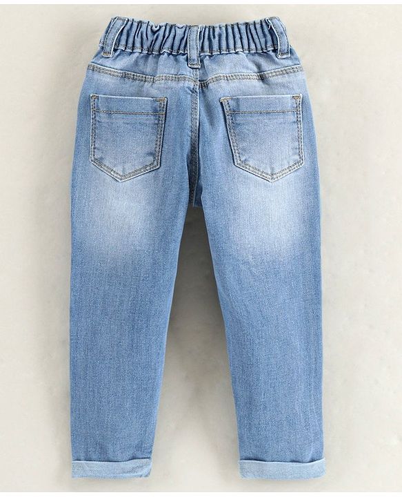 Babyhug Full Length Washed & Rain Embroidery Jeans - Blue