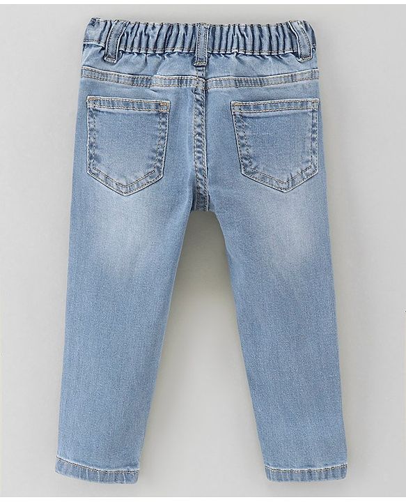 Babyhug Cotton Spandex Full Length Washed Denim Jeans Star Printed - Blue