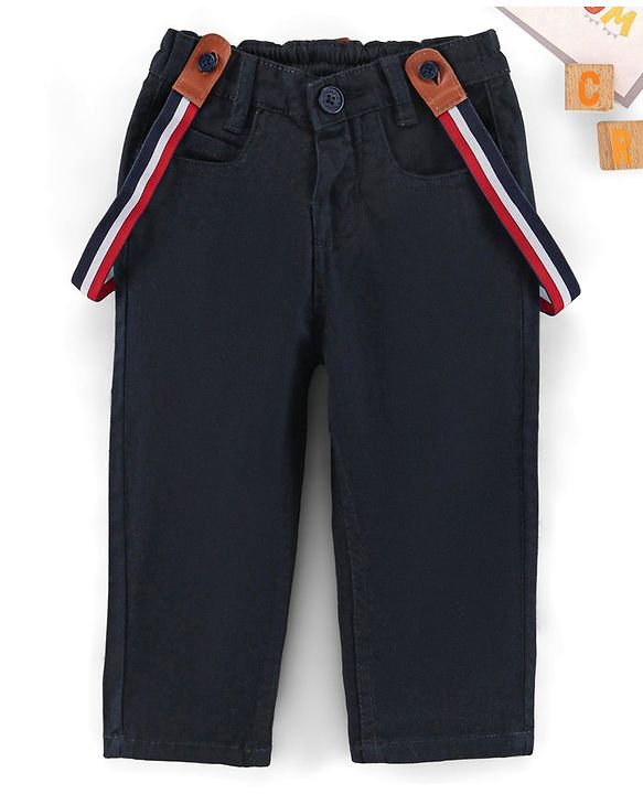 Babyhug Full Length Trouser with Suspenders - Navy Blue