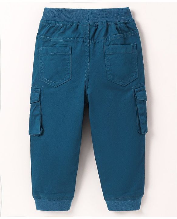 Babyhug Cotton Full Length Solid Stretchable Trousers With Badge- Navy Blue