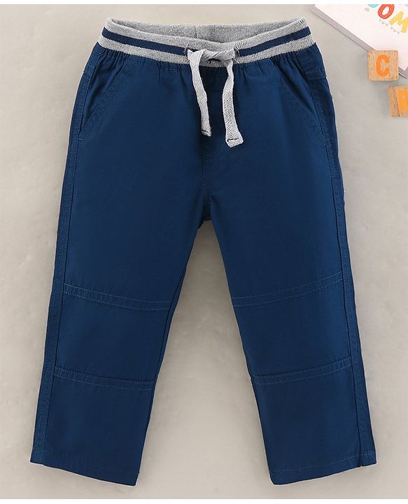 Babyhug Full Length 100% Cotton Trousers Solid- Blue