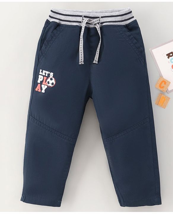 Babyhug Cotton Woven Full Length Pant Text Printed - Navy