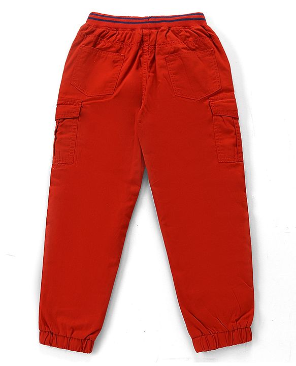 Babyhug 100% Cotton Woven Full Length Solid Joggers Pant - Red