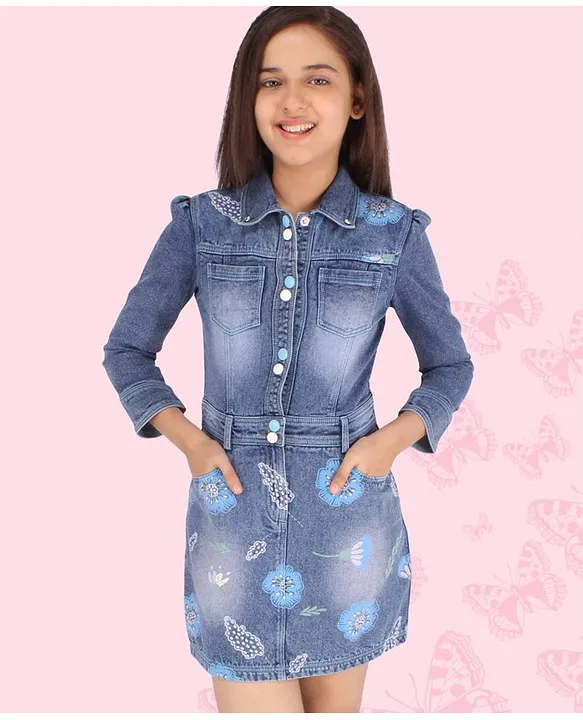 Amazon.com: Women's Denim Dress Short Mini Dress Blue Short Sleeve Floral  Pocket Summer V Neck Blue M : Clothing, Shoes & Jewelry