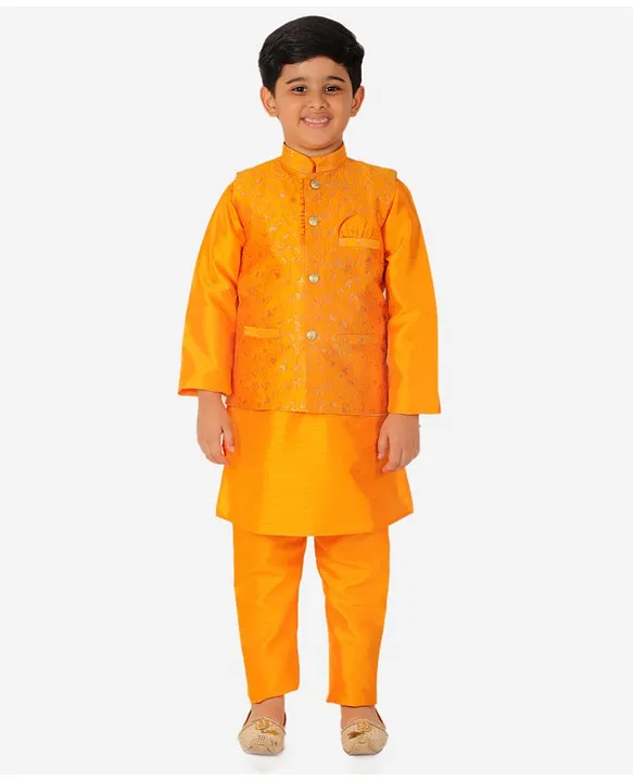 Buy Festival Wear Art Silk Dark Blue Men Kurta Churidar With Orange Printed  Jacket MKPA01147