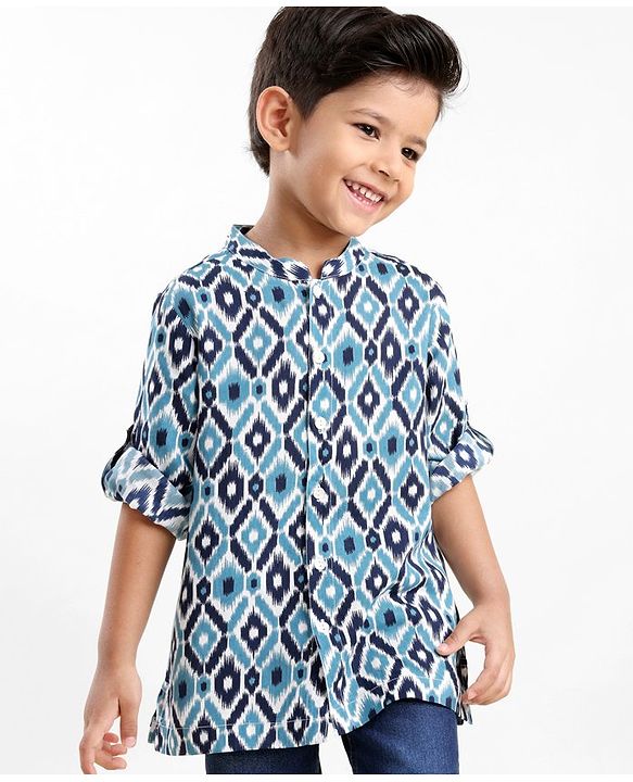 Babyhug 100% Cotton Full Sleeves Printed Kurta- Blue
