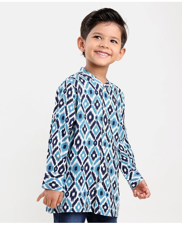 Babyhug 100% Cotton Full Sleeves Printed Kurta- Blue