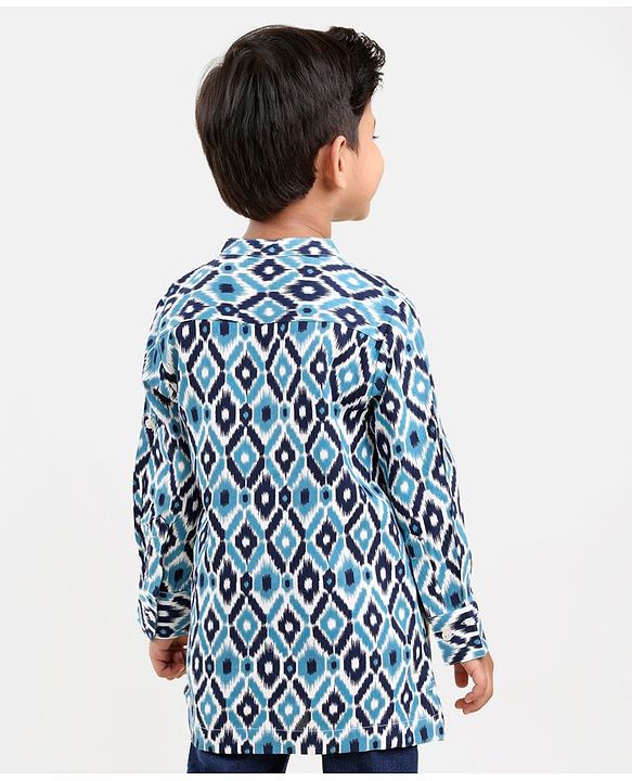 Babyhug 100% Cotton Full Sleeves Printed Kurta- Blue