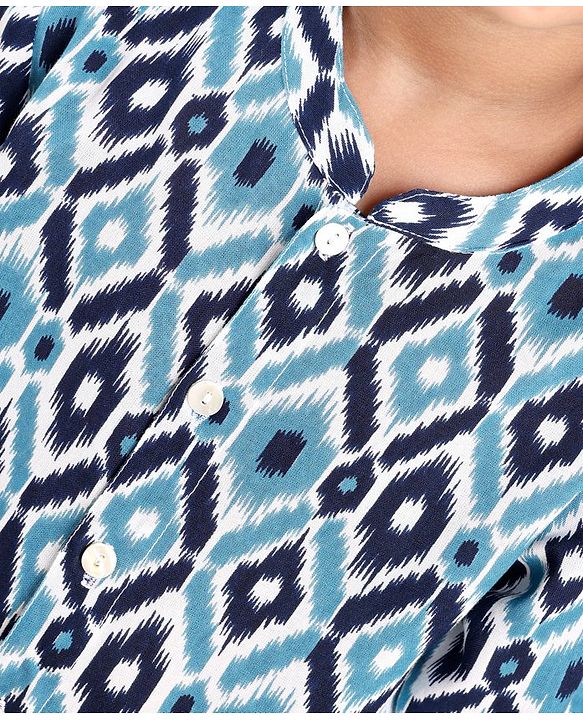 Babyhug 100% Cotton Full Sleeves Printed Kurta- Blue
