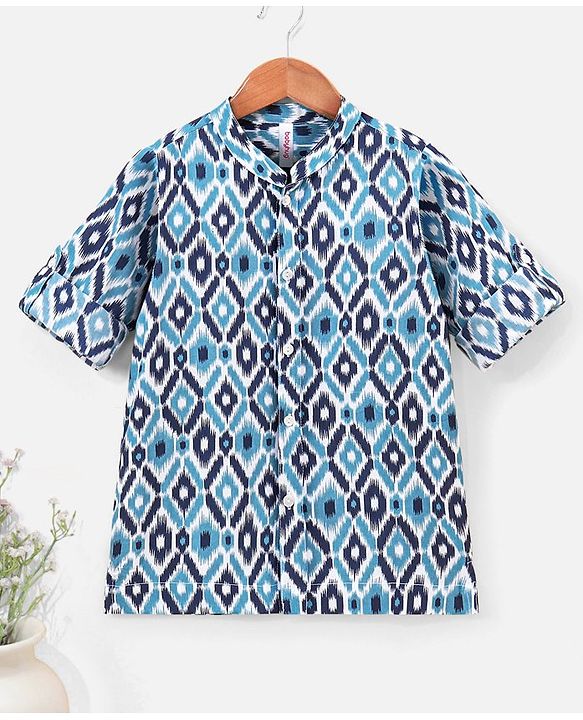 Babyhug 100% Cotton Full Sleeves Printed Kurta- Blue