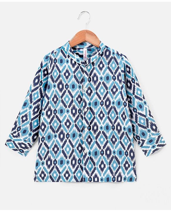 Babyhug 100% Cotton Full Sleeves Printed Kurta- Blue