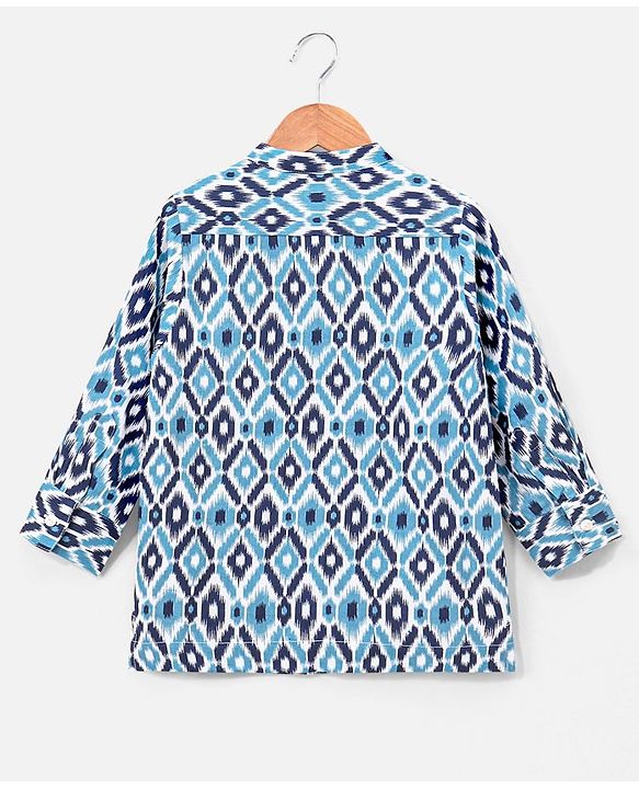 Babyhug 100% Cotton Full Sleeves Printed Kurta- Blue
