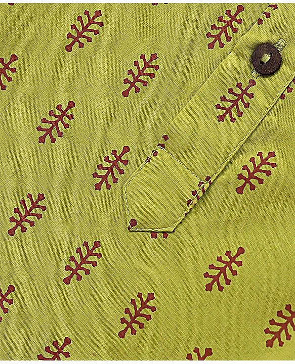 Babyhug 100% Cotton Full Sleeves Printed Kurta & Pyjama Set- Green