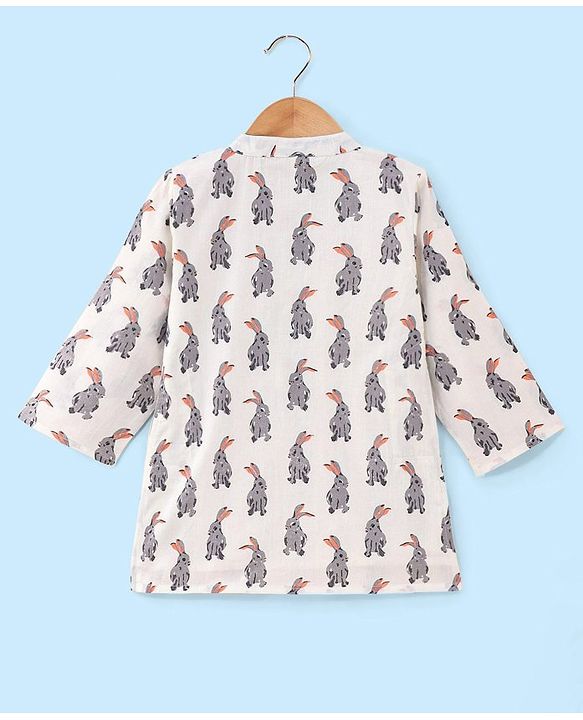 Babyhug 100% Cotton Woven Full Sleeves Rabbit Print Kurta and Dhoti Set - Off White & Cream