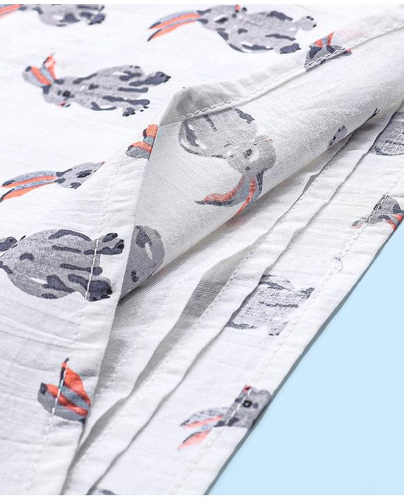 Babyhug 100% Cotton Woven Full Sleeves Rabbit Print Kurta and Dhoti Set - Off White & Cream