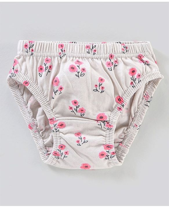Babyhug 100% Cotton Knit Anti-Bacterial Panties Striped Floral & Polka Dots Print Pack of 3 - Pink Grey