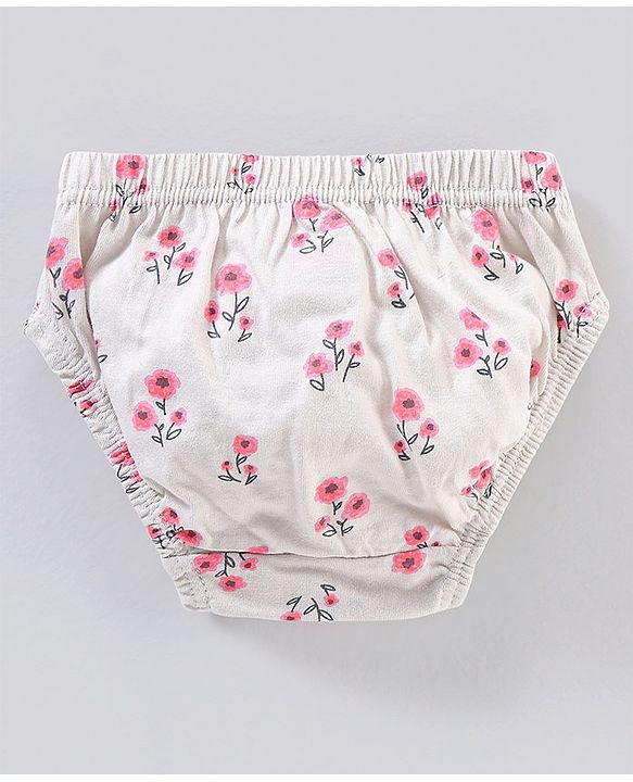 Babyhug 100% Cotton Knit Anti-Bacterial Panties Striped Floral & Polka Dots Print Pack of 3 - Pink Grey