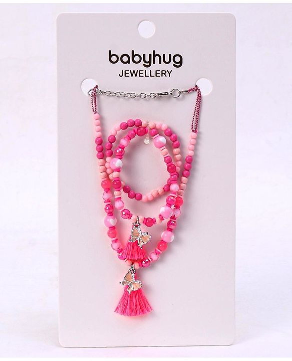 Babyhug Butterfly Charms With Tassel  Neck Piece & Bracelets - Pink