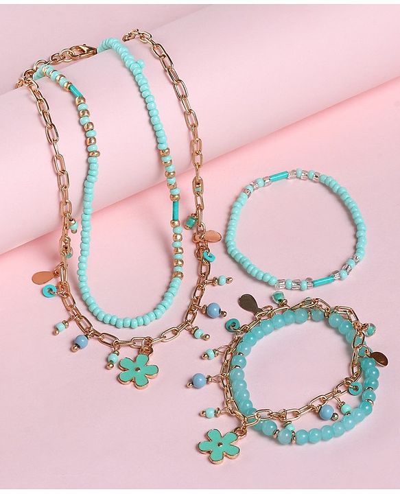 Babyhug  Flower Charm With Chain Neck Piece & Bracelets - Blue