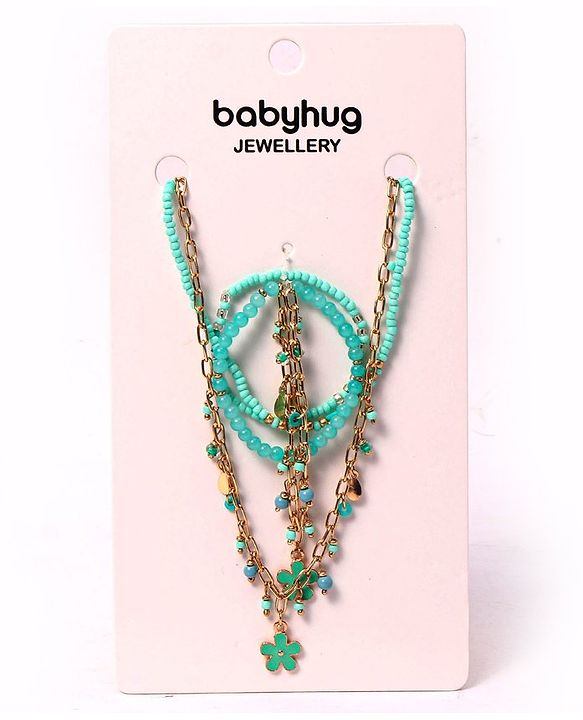 Babyhug  Flower Charm With Chain Neck Piece & Bracelets - Blue