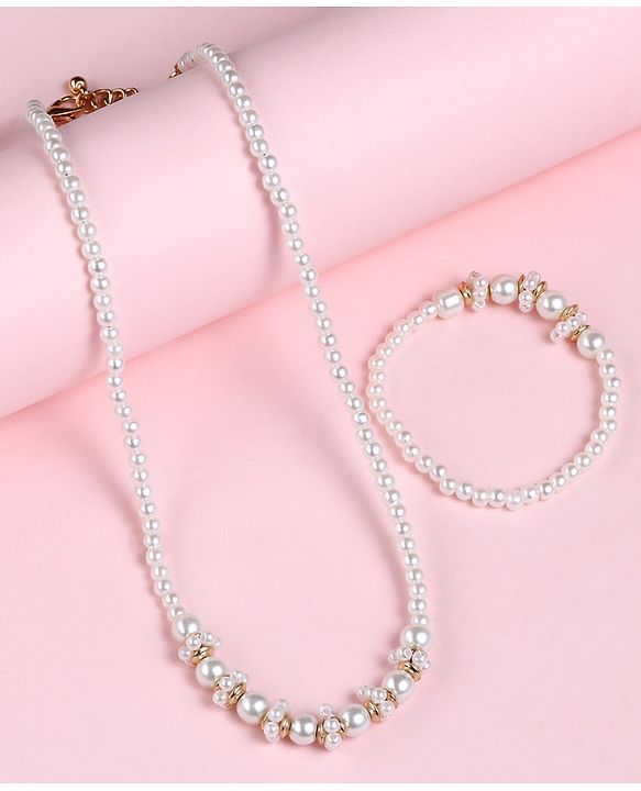 Babyhug Pearl Neck Piece & Bracelets - White