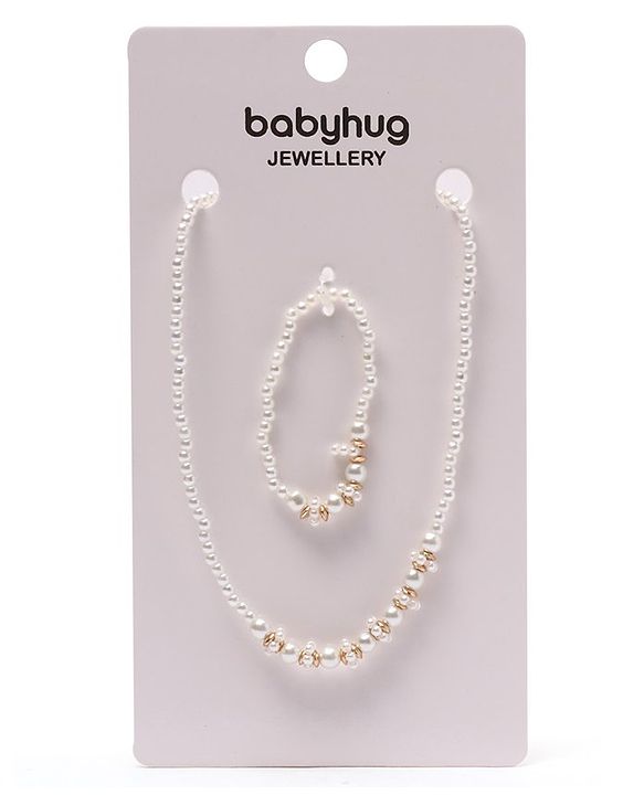 Babyhug Pearl Neck Piece & Bracelets - White