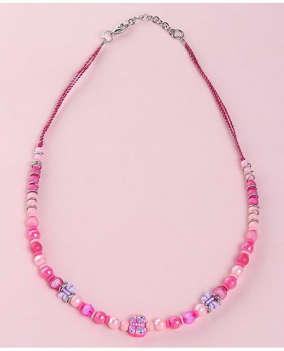 Babyhug  Butterfly Bead Pearl Neck Piece & Bracelets - Pink