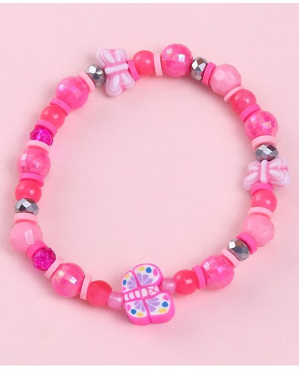 Babyhug  Butterfly Bead Pearl Neck Piece & Bracelets - Pink